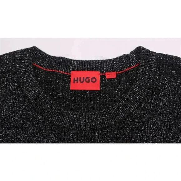 Hugo Boss Current Schiq Relaxed Fit Black/Silver Metallic Crewneck Sweater~ XL - Picture 4 of 8